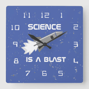 Science Wall Clock Science är en Blast Rocket Pun Fyrkantig Klocka