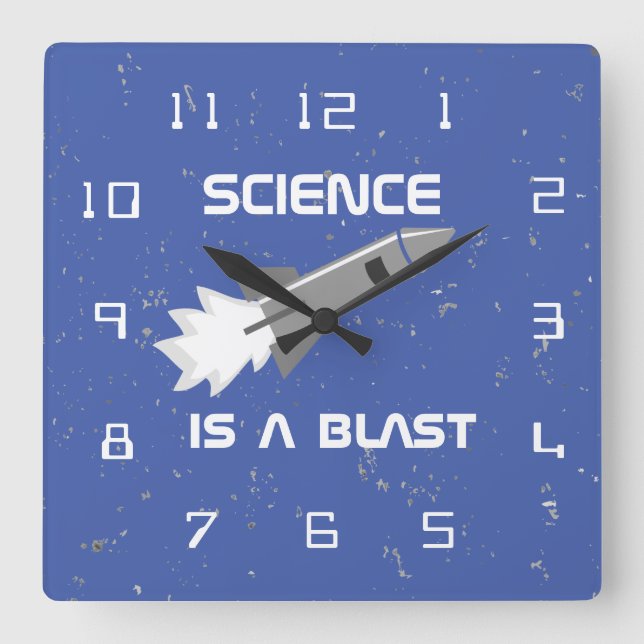 Science Wall Clock Science är en Blast Rocket Pun Fyrkantig Klocka (Framsida)
