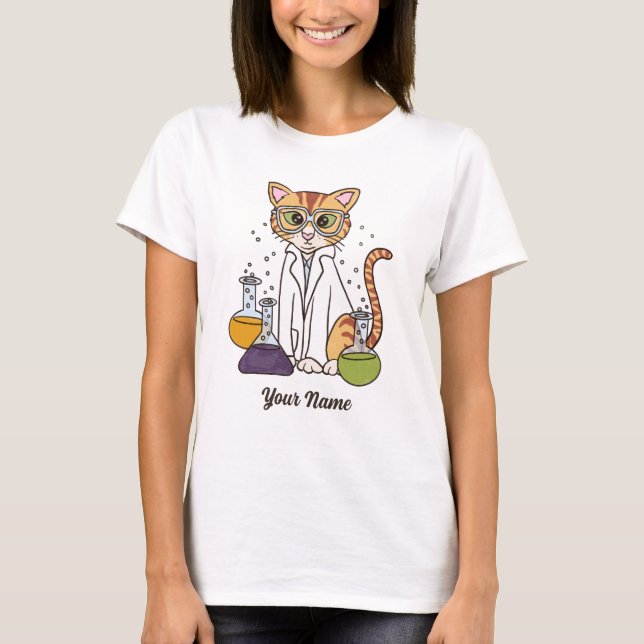 Scientist Cat - Orange Tabby Lab Kattunge Älskare T Shirt (Framsida)
