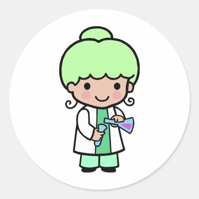 Scientist Girl Runt Klistermärke (Framsida)