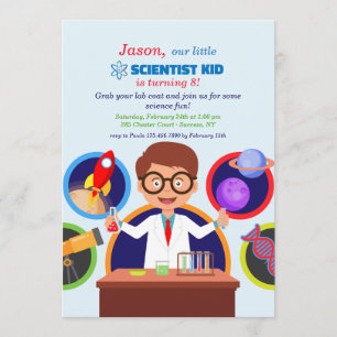 Scientist Kid Födelsedagsfest inbjudan