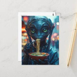 Scifi Alien Eating Ramen Vykort
