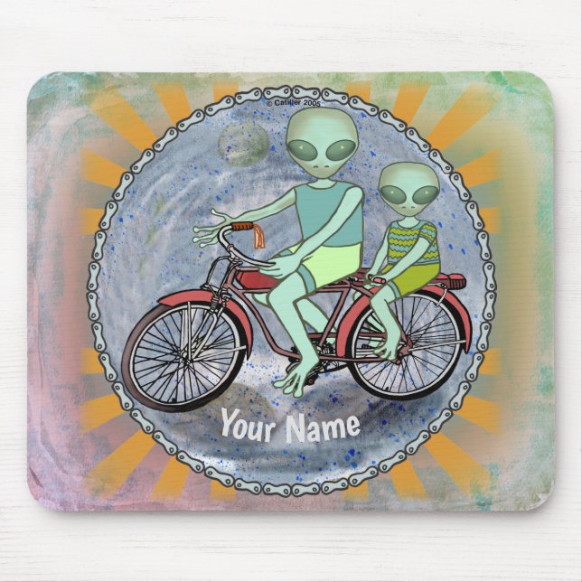 Scifi Alien Riding Bike Mouse Pad Musmatta (Framsidan)