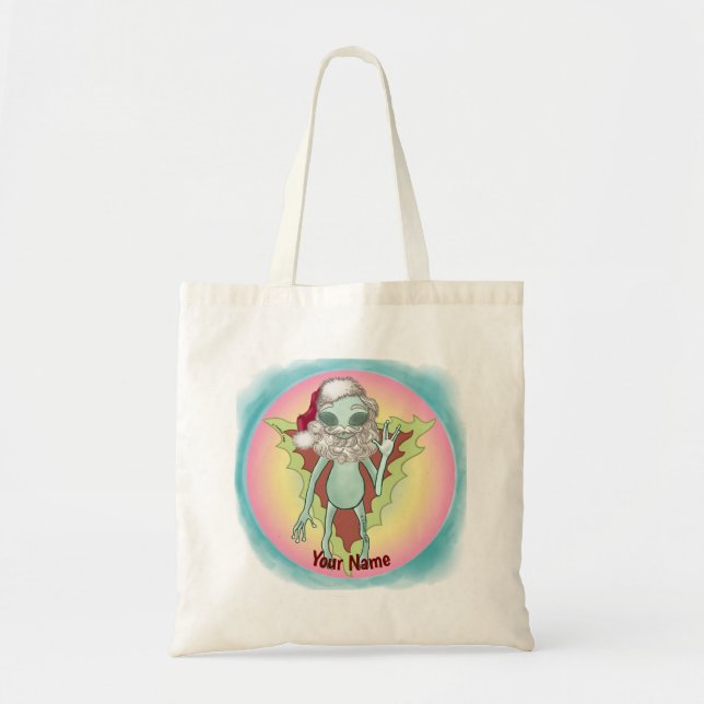 Scifi Alien Santa Tote Bag Tygkasse (Framsidan)