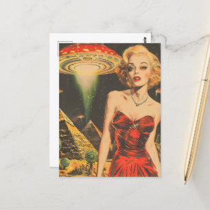 Scifi Fantasy Utomjordingars Blond Woman in Red Dr Vykort
