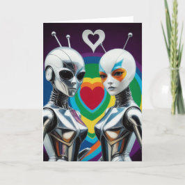SciFi Female robots i Kärlek Rainbow Heart Kort