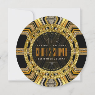 Scifi Guld Art Deco Snyggt Glamor Par Shower Inbjudningar