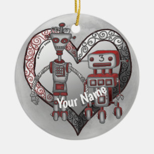 Scifi robot kärlek julgransprydnad keramik