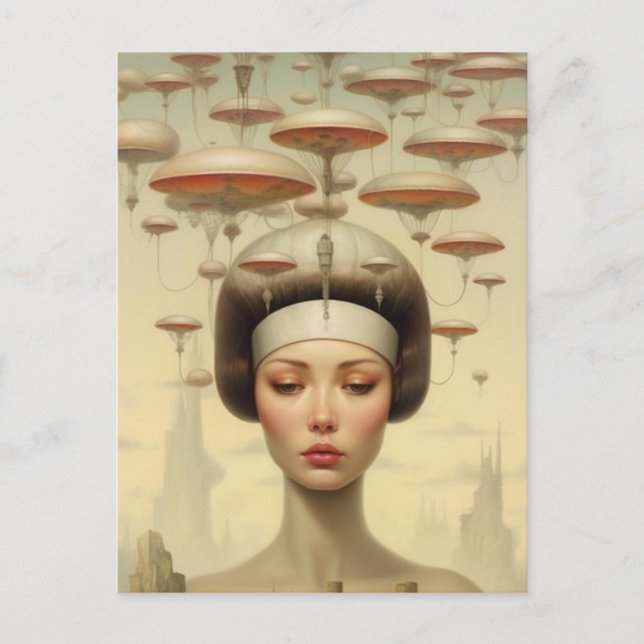 Scifi Steampunk Woman Vykort (Framsida)