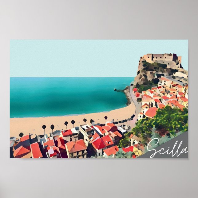 Scilla Pastel Blue Beach Scene Poster (Framsidan)