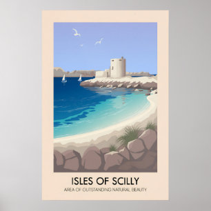 Scillyöarna Cornwall AONB Reseskylt Poster