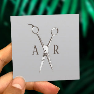 Scissor den lantliga monogramen för hårstylisten fyrkantigt visitkort
