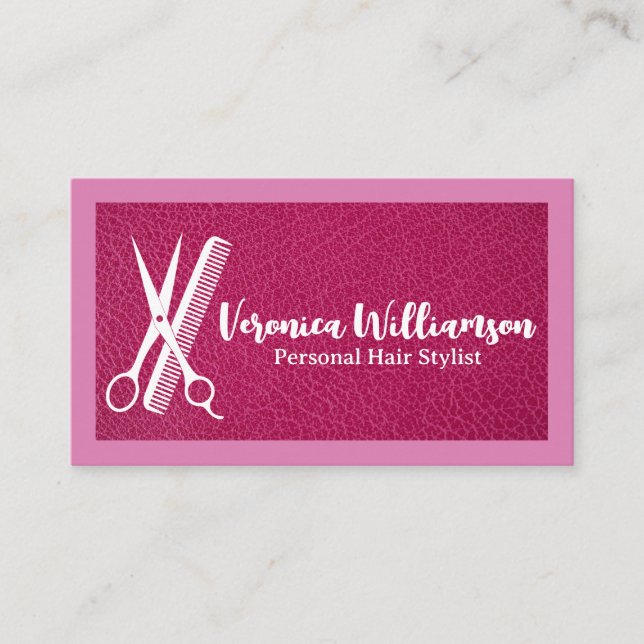 Scissors Comb | Hair Stylist Logo | Leather Visitkort (Framsida)