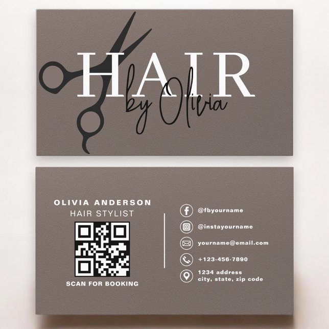 Scissors QR Code Hair Stylist Matte Brown Visitkort (Skapare uppladdad)