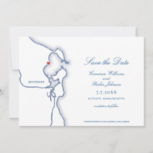 Scituate Harbor Massachusetts Karta Elegant bröllo Spara Datumet