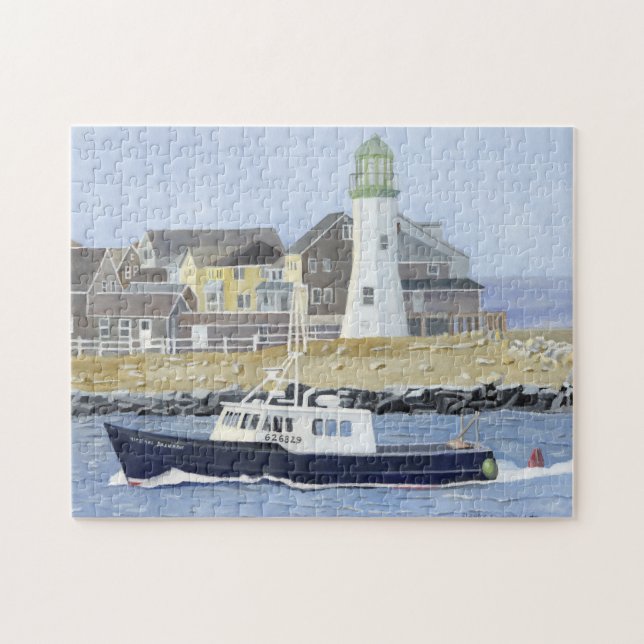 Scituate Harbour och Cedar Point Lighthouse Pussel (Horisontell)