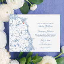 Scituate Massachusetts Karta Elegant Navy Bröllop