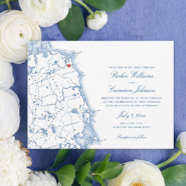Scituate Massachusetts Karta Elegant Navy Bröllop Inbjudningar