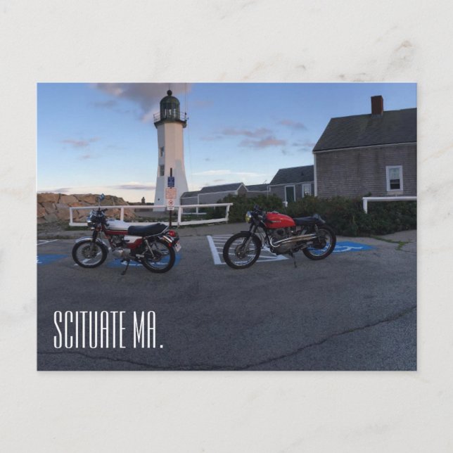 Scituate Massachusetts Lighthouse & Moto Postcard Vykort (Framsida)