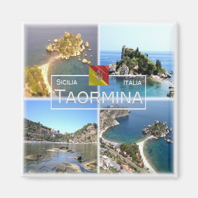 SCL017 TAORMINA Isola Bella, Mosaic, Sicilien Frid Magnet (Framsidan)