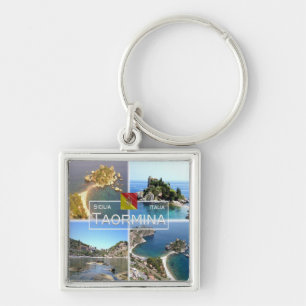 SCL017 TAORMINA Isola Bella, Mosaic, Sicilien Fyrkantig Silverfärgad Nyckelring