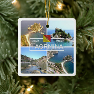 SCL017 TAORMINA Isola Bella, Mosaic, Sicilien Julgransprydnad Keramik