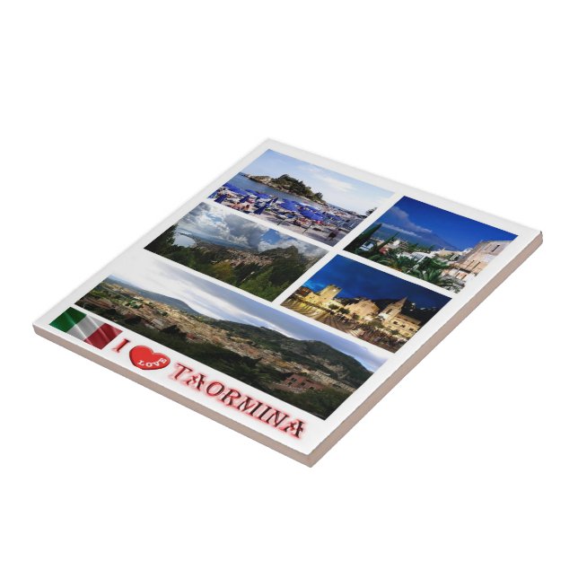 SCL059 TAORMINA, I Kärlek, Mosaic Sicilien Kakelplatta (Sidan)