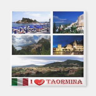 SCL059 TAORMINA, I Kärlek, Mosaic Sicily, Fridge Magnet