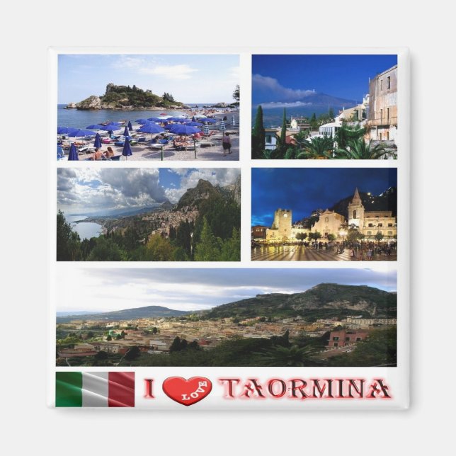 SCL059 TAORMINA, I Kärlek, Mosaic Sicily, Fridge Magnet (Framsidan)