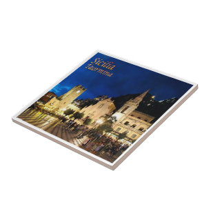 SCL061 TAORMINA nattetid, Sicilien, Italien Kakelplatta