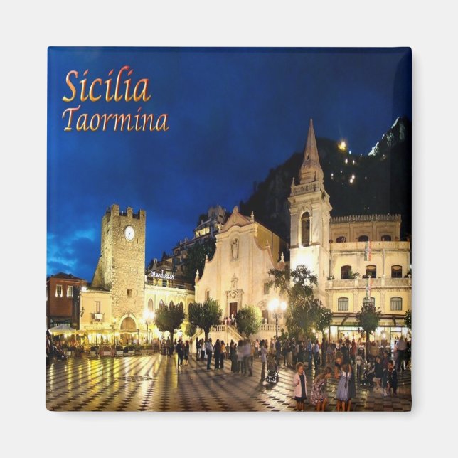 SCL061 TAORMINA vid natten, Sicilien, Italien, Fri Magnet (Framsidan)