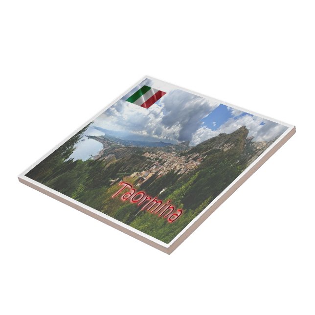 SCL066 TAORMINA, Aerial View, Sicilien Kakelplatta (Sidan)