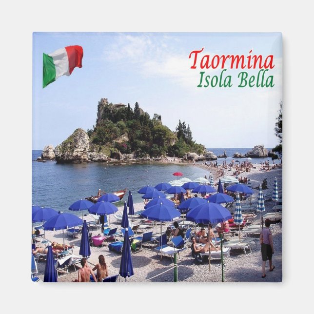 SCL067 TAORMINA, Isola Bella, Sicilien, Fridge Magnet (Framsidan)