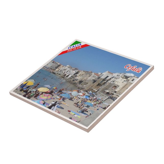 SCL083 CEFALU', Beach, Sicilien, Italien, Kakelplatta (Sidan)