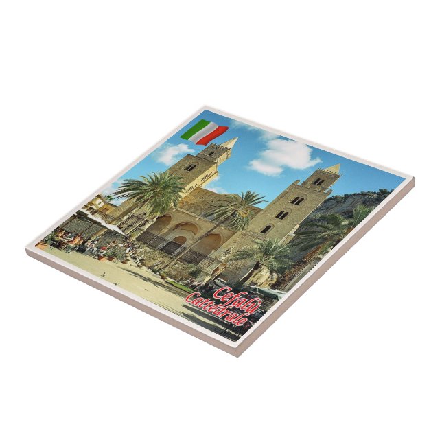 SCL085 CEFALU' Cathedral, Sicilien, Italien Kakelplatta (Sidan)