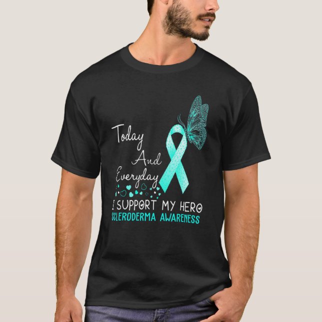Scleroderma Awareness I Support My Hero Butterfly T Shirt (Framsida)