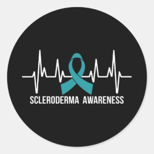 Scleroderma Awareness Month Teal Ribbon Heartslag Runt Klistermärke