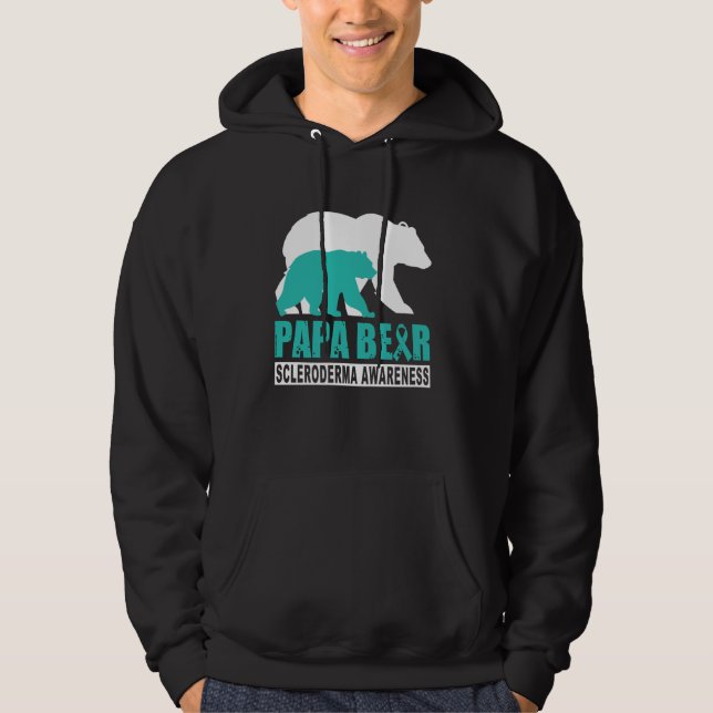 Scleroderma Awareness Pappa Bear Teal Support Fath Hoodie (Framsida)