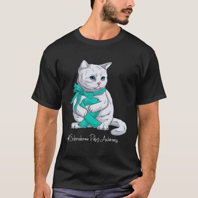 Scleroderma-medvetandemånadens turkos band katt t shirt (Framsida)