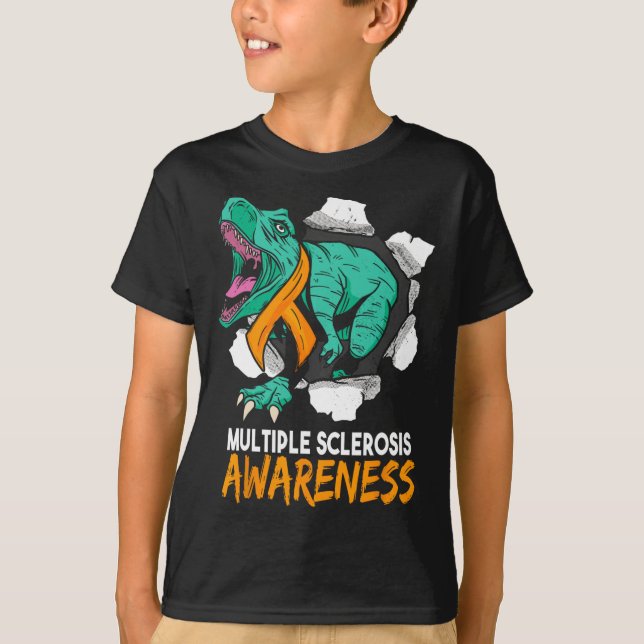 Sclerosis Awareness Fighter Dinosaur Warrior T Shirt (Framsida)