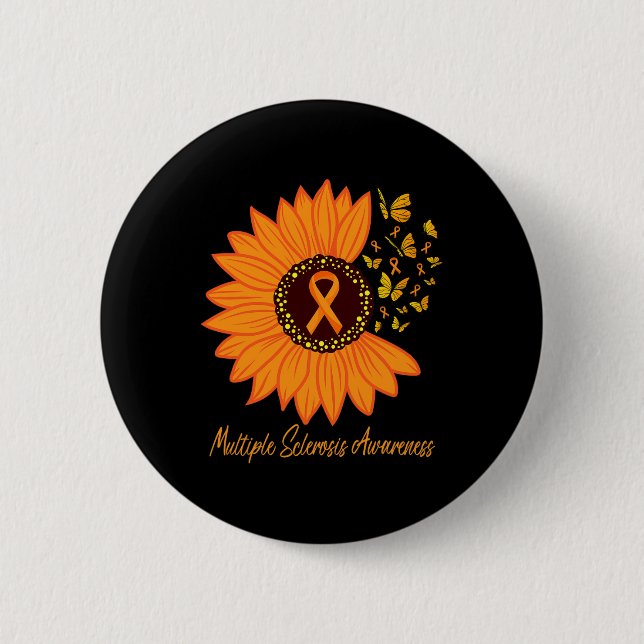 Sclerosis Awareness Ribbon Flower Butterfly Knapp (Framsida)