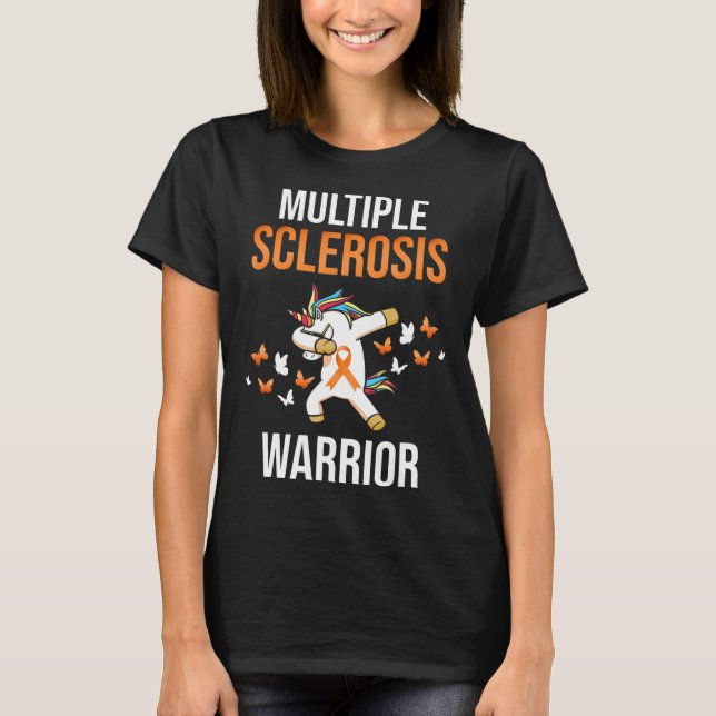 Sclerosis Awareness Survivor Unicorn Warrior T Shirt (Framsida)