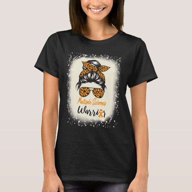 Sclerosis Awareness Warrior Messy Bun Leopard T Shirt (Framsida)