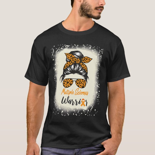 Sclerosis Awareness Warrior Messy Bun Leopard T Shirt (Framsida)