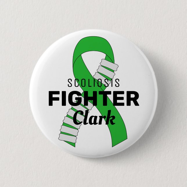 Scoliosis Fighter Ribbon White Button Knapp (Framsida)