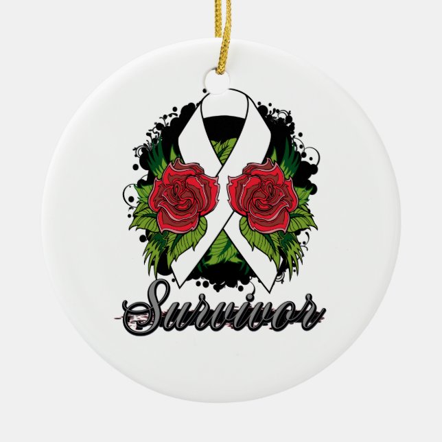 Scoliosis Survivor Ro Grunge Tattoo Julgransprydnad Keramik (Framsidan)