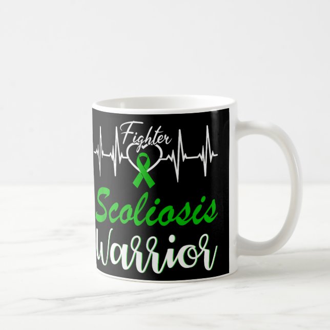 Scoliosis Warrior Heartslag Fight Grönt Ribbon Lov Kaffemugg (Höger)