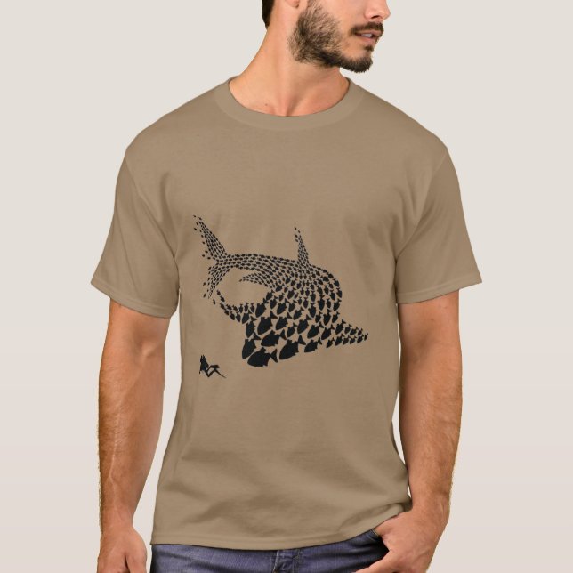 Scooba Diving Fish Shark Diver diver tank mask Art T Shirt (Framsida)