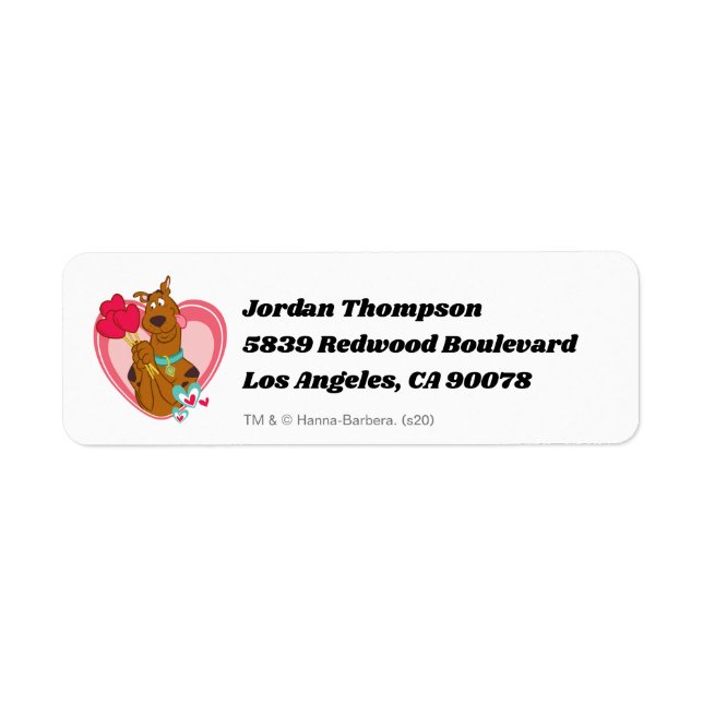 Scooby-Doo Holding Heart Lolipops Returadress Etikett (Framsidan)