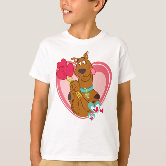 Scooby-Doo Holding Heart Lolipops T Shirt (Framsida)